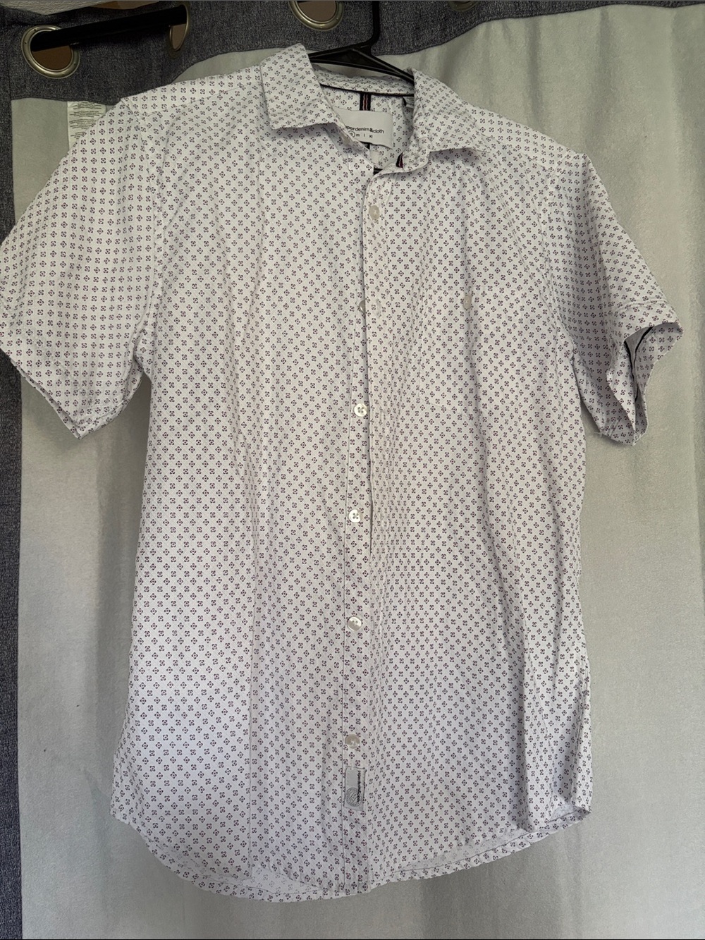 Paper Denim & Cloth White Short Sleeve Button-Down with Navy Micro Print